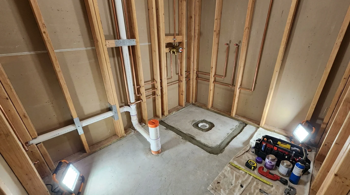 Bathroom rough-in plumbing during remodel by Johns Plumbing LLC in Boise