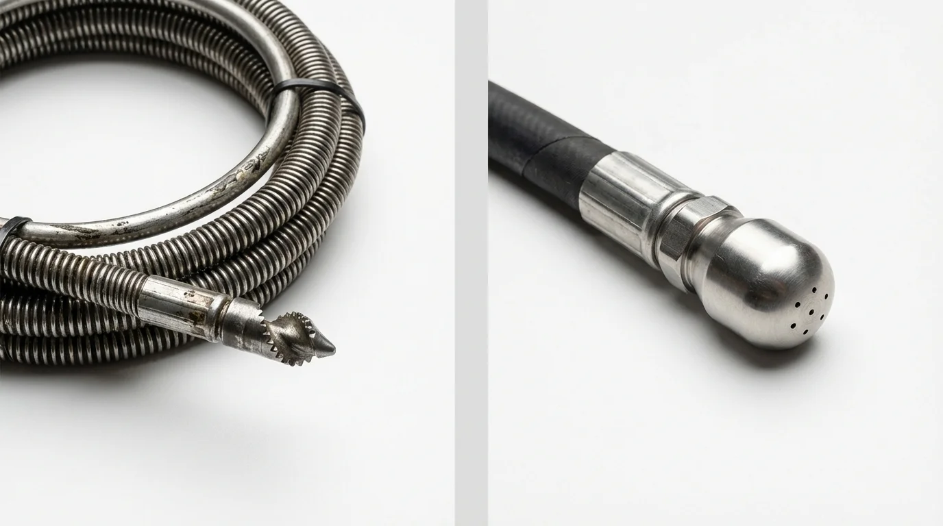 Drain snake cable and hydro jetting nozzle used for drain cleaning in Boise, ID