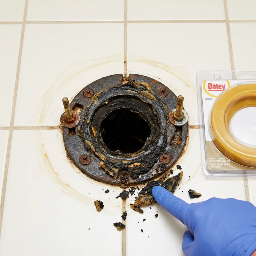Failed wax ring showing water seepage at the base of a toilet in a Boise, ID home